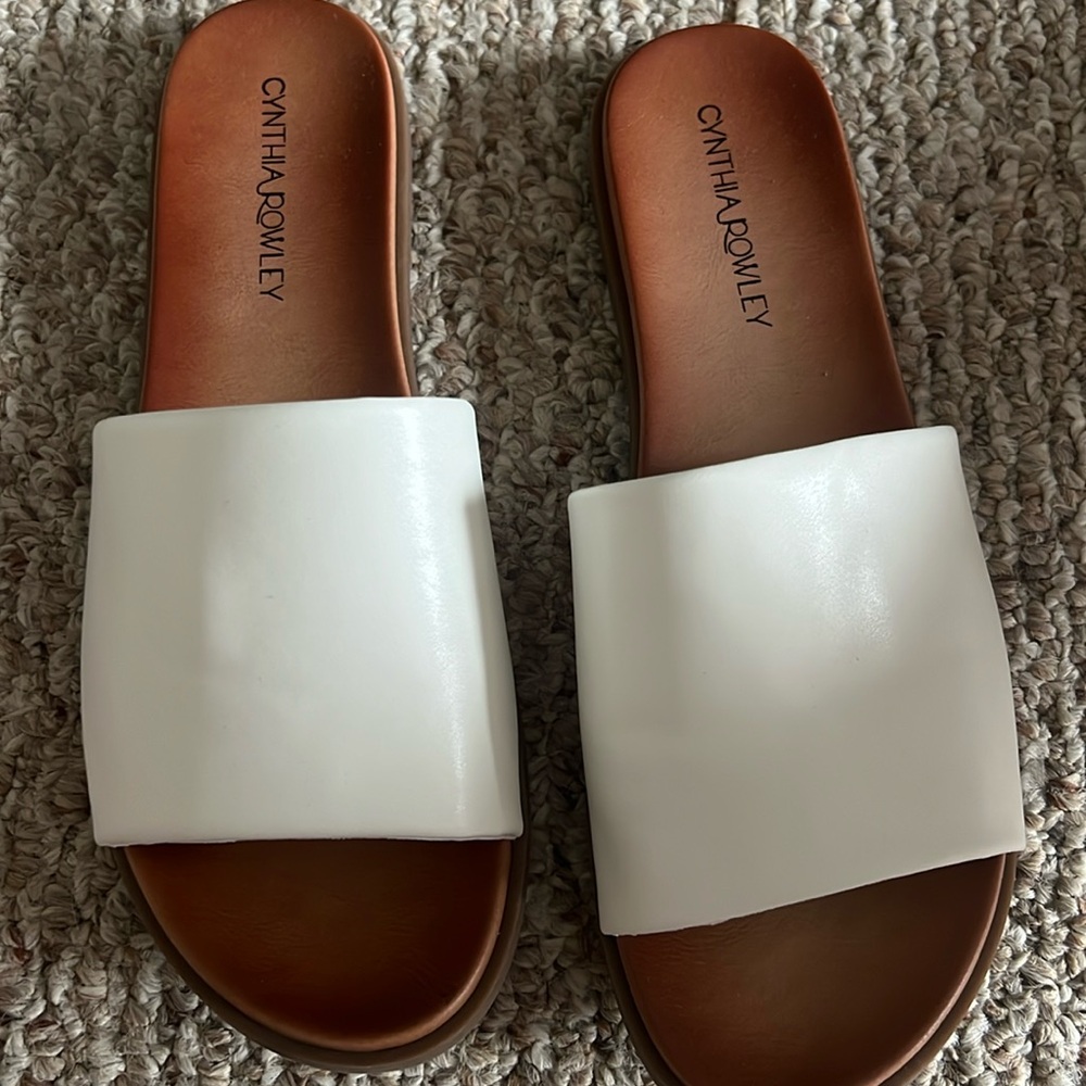 Cynthia Rowley white leather slides